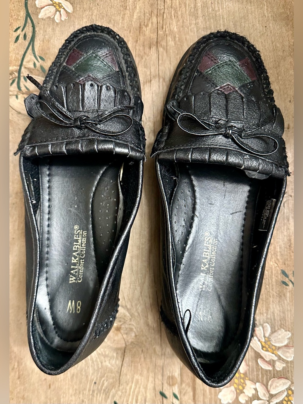 Walkables Comfort Collection black leather kiltie moccasin loafers, featuring a